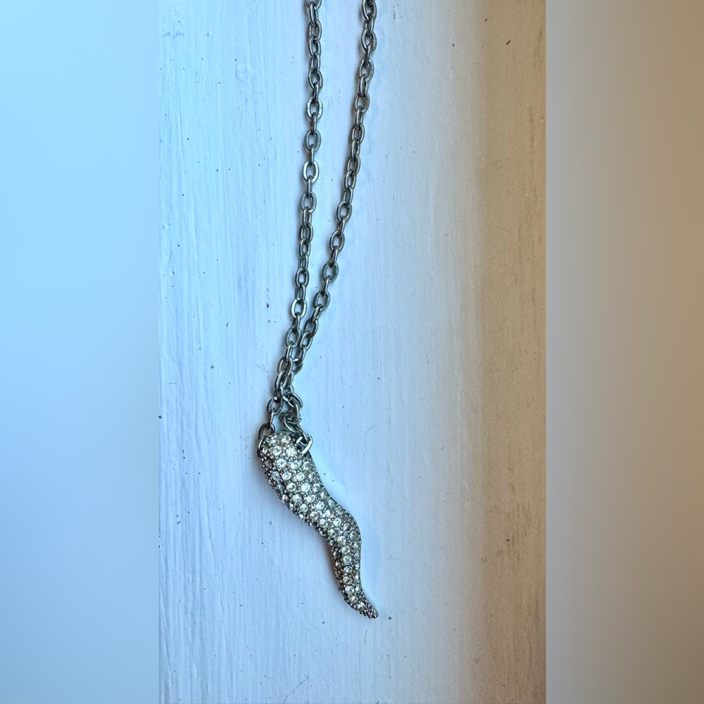 Dolce & Gabbana Silver Horn Necklace with Crystal Pendant - Vintage